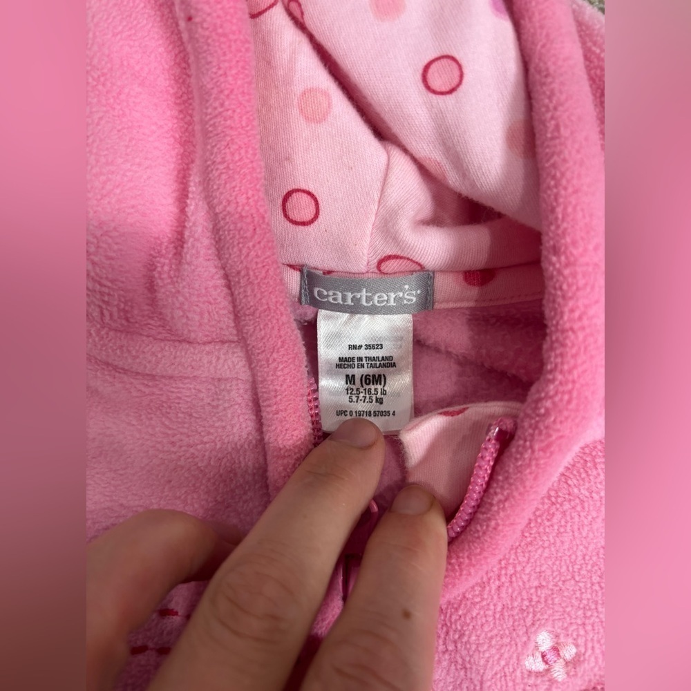 Vintage Baby Girl Carter’s Fleece Hooded Zip Up Bear 6 months - Picture 7 of 7